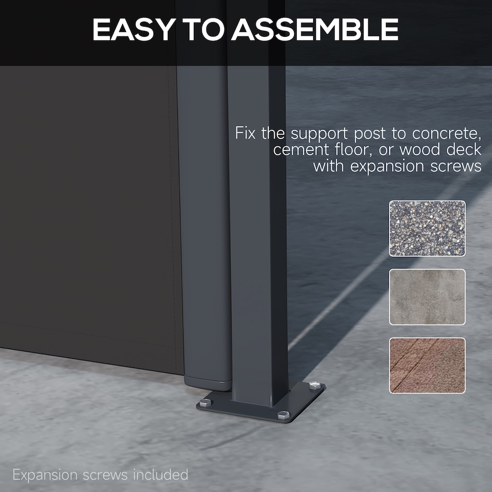 image 1 of Outsunny Side Awning Retractable, Privacy Screen, 400x160cm, Black | Black | Black | 1