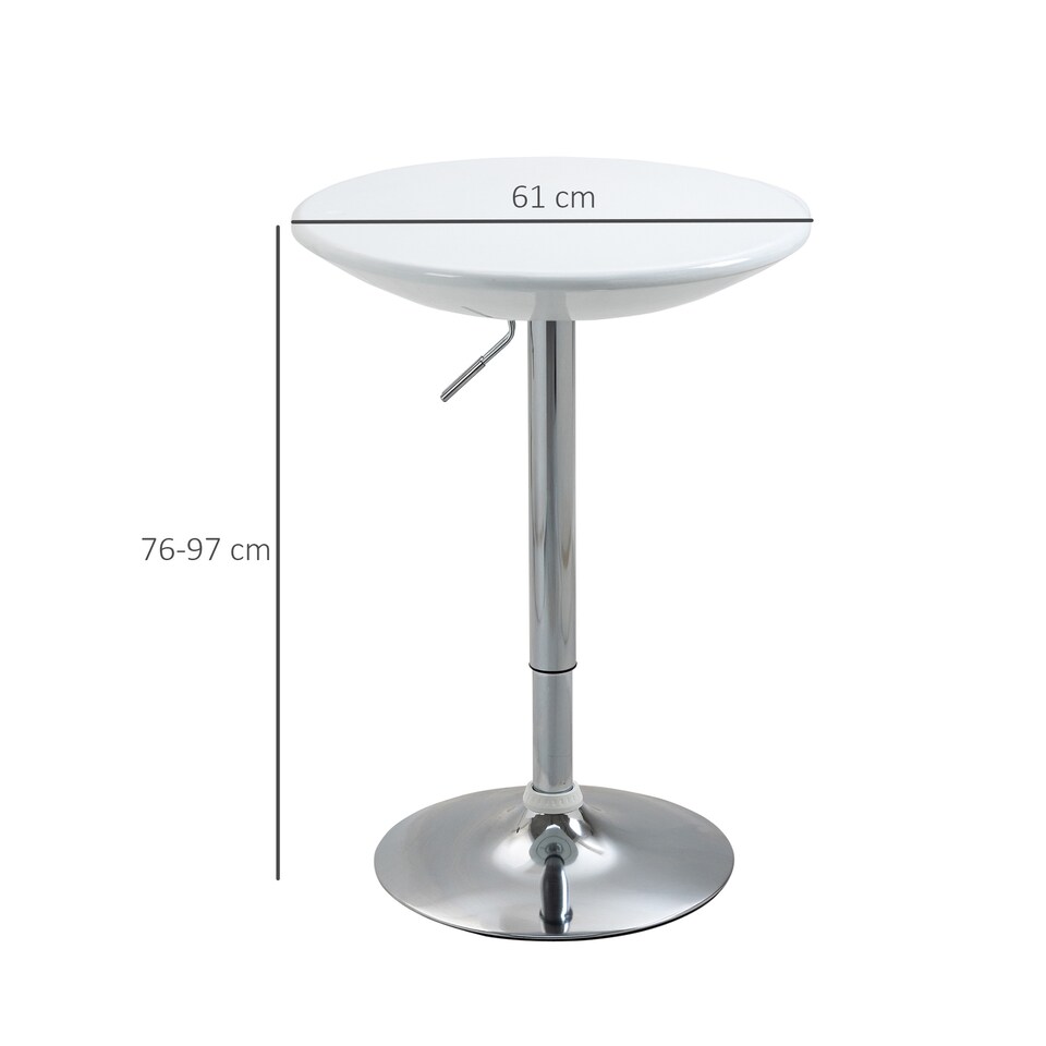 image 1 of HOMCOM Modern Round Bar Table Adjustable Height Home Pub Bistro Desk Swivel Painted Top with Silver Steel Leg and Base, White