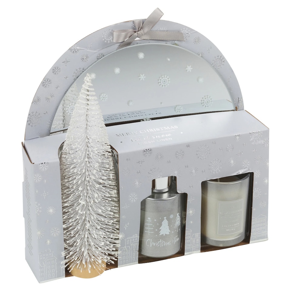 image 1 of Festive Reed Diffuser Scented Candle Christmas Tree Display Tray Fragrance Gift