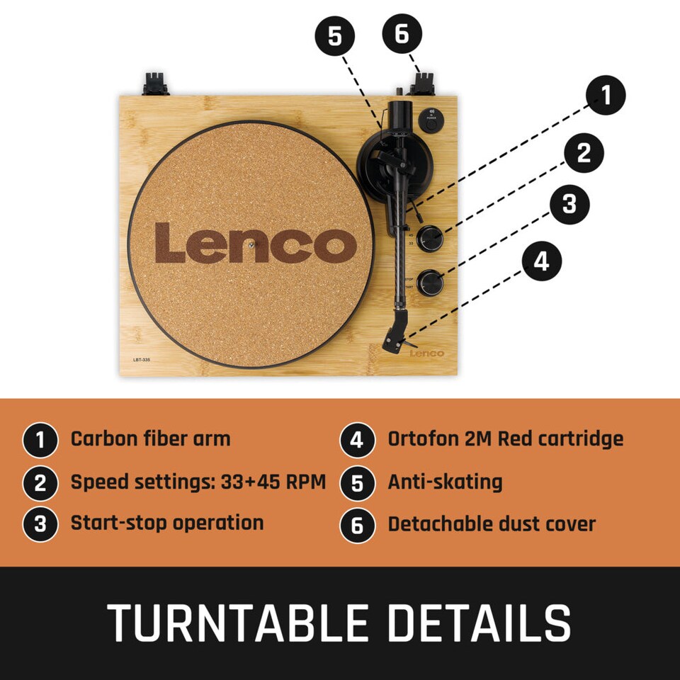 image 1 of Lenco LBT-335BA - Turntable with Bluetooth transmission, Bamboo