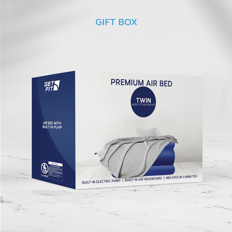 image 1 of Get Fit Air Bed With Built In Electric Pump - Premium Single Size - Blow Up Bed With Free Pillow - Elevated Inflatable Air Mattress | Blue | Navy / White | 1