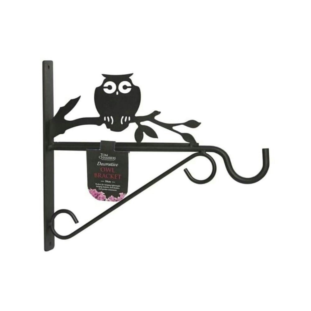 Tom Chambers Hanging Garden Basket Bracket Metal Owl - 30cm in Black
