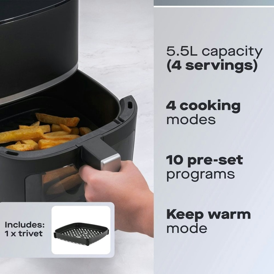 image 1 of Daewoo 1600W 5.5L Air Fryer Viewing Window Grill Warm Reheat Defrost 10 Presets