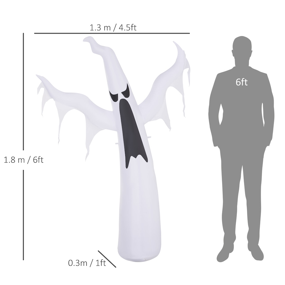 image 1 of HOMCOM 6FT 1.8m LED Halloween Inflatable Decoration Floating Ghost Scary Party Outdoors Yard Lawn