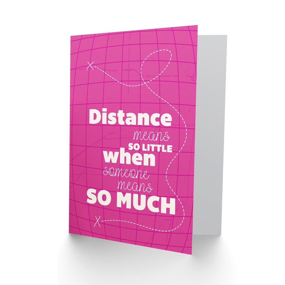 image 1 of Distance Love Romance Typography Pink Greetings Card