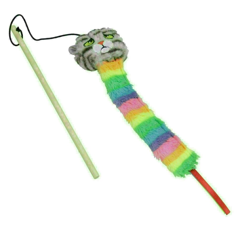 image 1 of Cat Kitten Catnip Filled Moody Moggy Rainbow Teaser Interactive Chaser Play Toy
