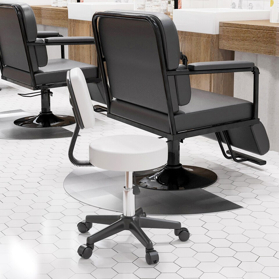 image 1 of HOMCOM Beautician's Swivel Salon Chair with Padded Seat Back 5 Wheels Adjustable Height Salon Hairdressers Tattoo Spa Rolling Cushion Professional 48cm White