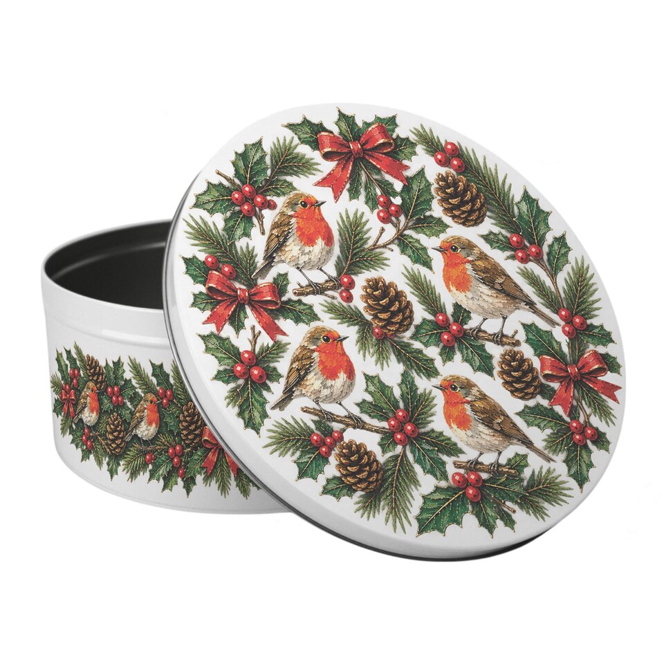 image 1 of Festive Robins Large Round Christmas Cake Tin