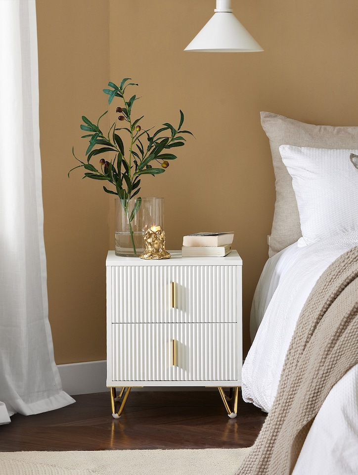 image 1 of SoBuy FBT115-W,2-Drawer Bedside Table Nightstand with Gold Handles | White | White | 1