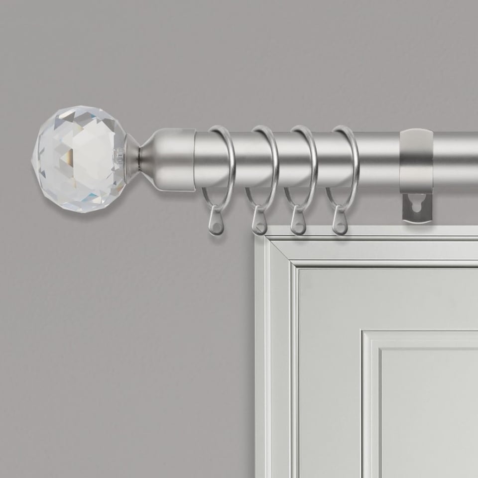 image 1 of Extendable Curtain Pole Crystal Metal Curtain Pole Set - Satin Nickel - 40cm to 144cm (15” to 57”)