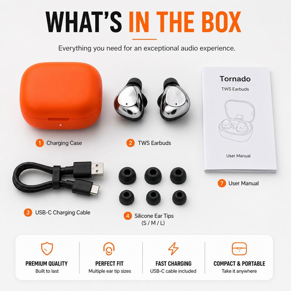 image 1 of Krane & Bauer Tornado Wireless In-Ear Headphones, Orange