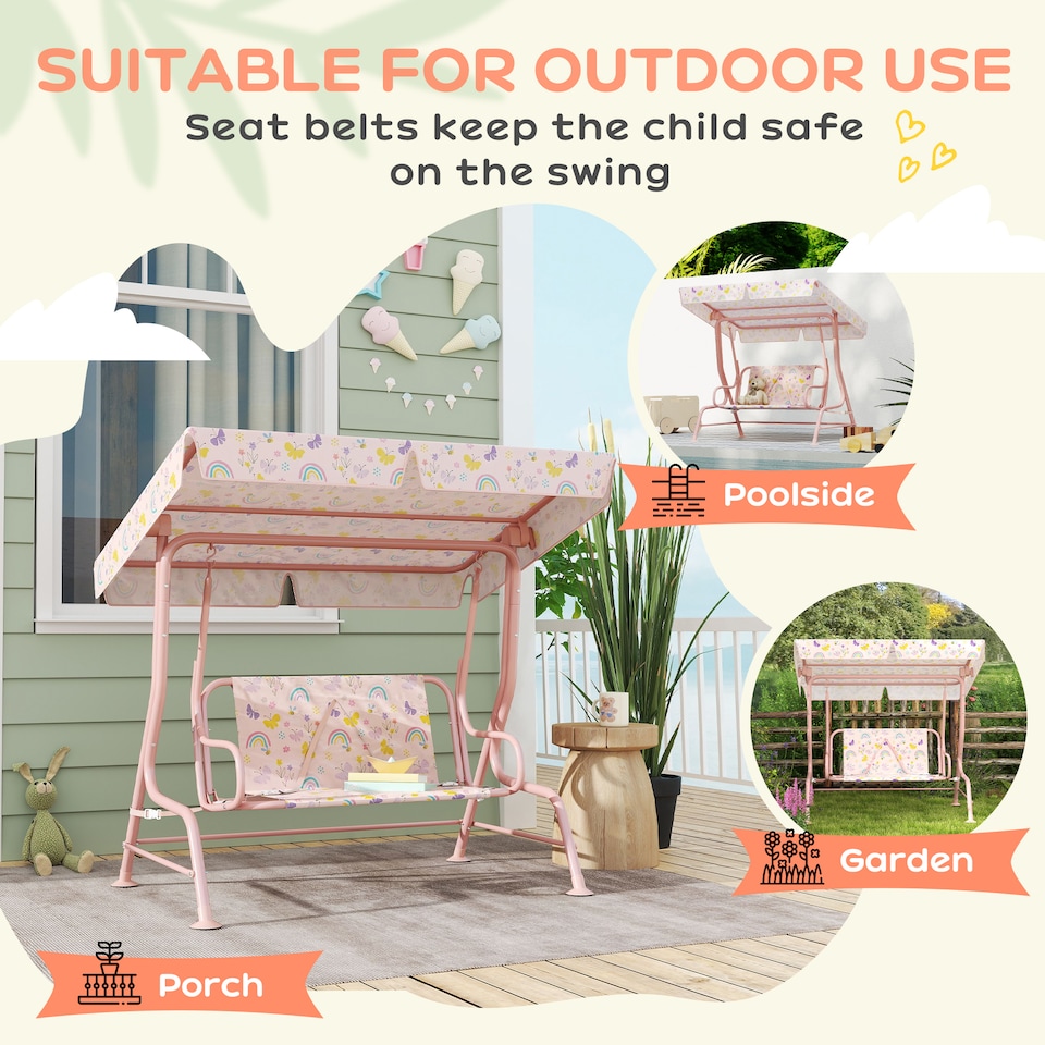image 1 of AIYAPLAY Kids Garden Swing Chair, Swing Seat with Adjustable Canopy, Pink