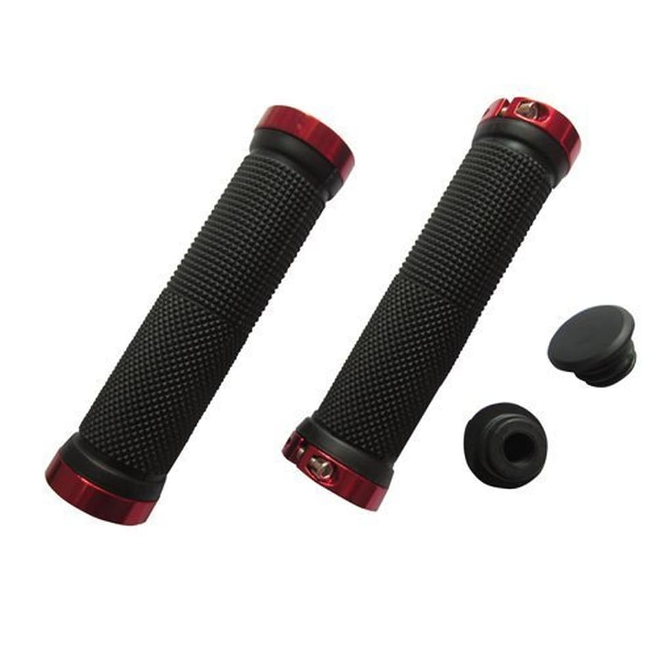 Double Lock On Handlebar Grips 130mm Rubber Bicycle Bike Stunt Scooter Grips with 3mm Allen Key Clamps & Black Bar End Plugs