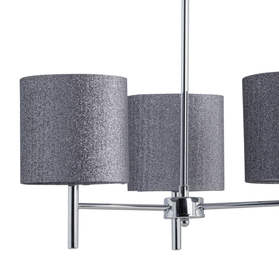 image 1 of Brea - Chrome 3 Light Fitting with Silvery Grey Glitter Shades | Chrome | Grey | 1