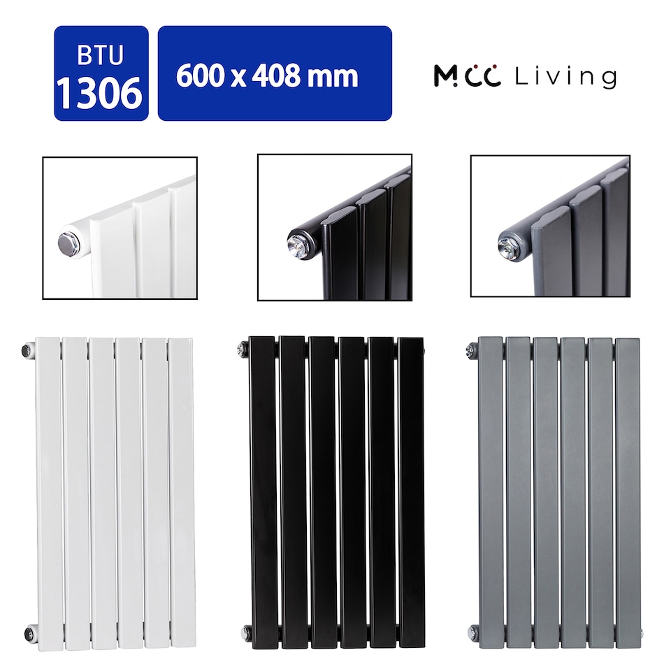 image 1 of Radiator Single Panel 600x408mm Flat Panel Vertical Column Radiator | Black | 1