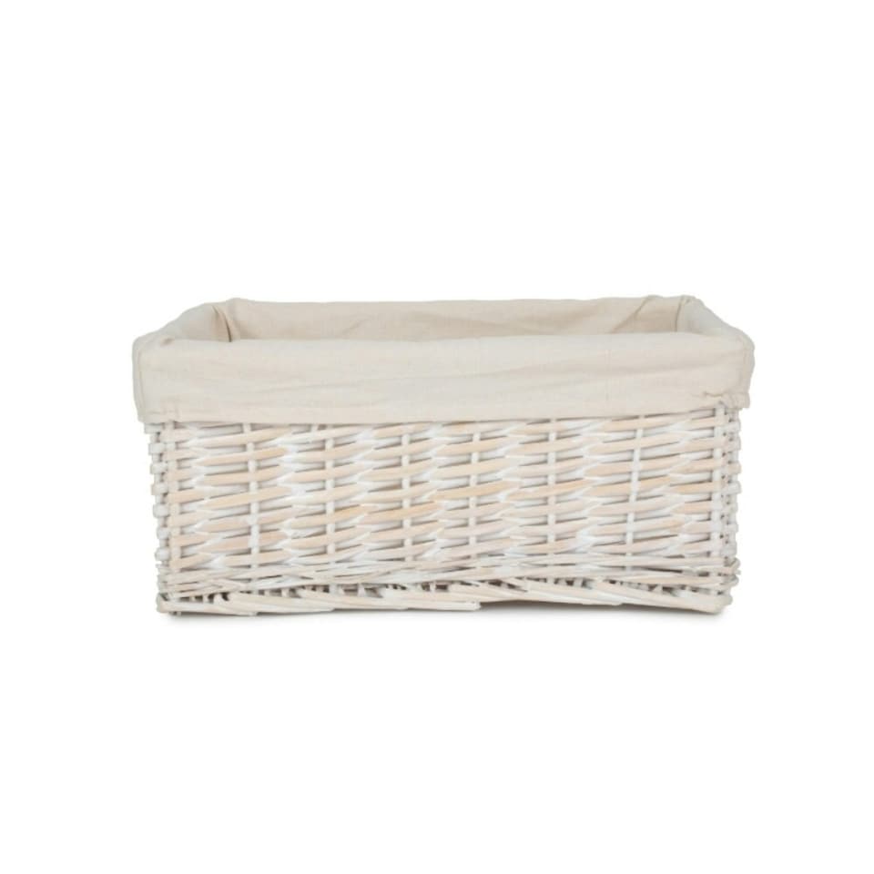 image 1 of Small White Wash Storage Basket with White Lining | White | White