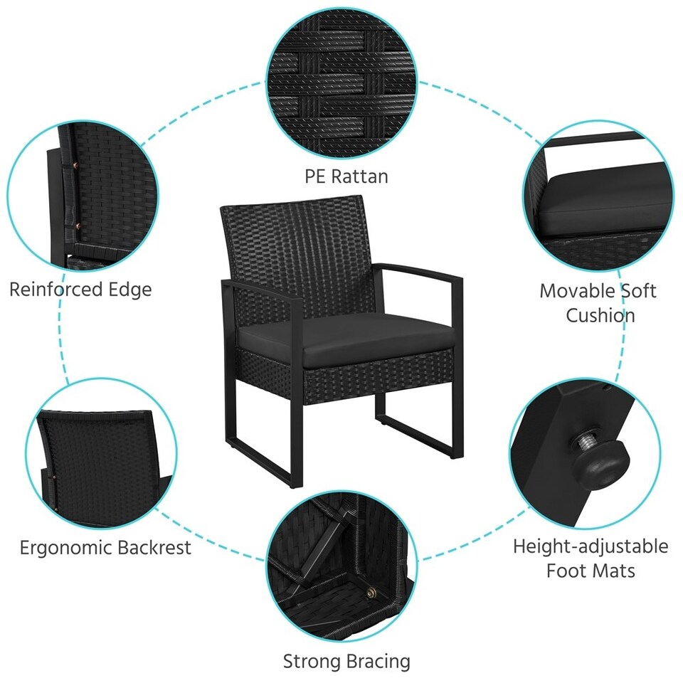 image 1 of Yaheetech 3-Piece Patio Set Rattan Chairs & Table Black