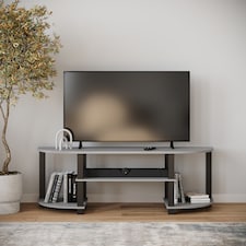 URBNLIVING Wide TV Unit Stand S-Tube Entertainment Centre with Storage Shelf, Modern Living Room Cabinet | Grey | Grey | One Size | 1