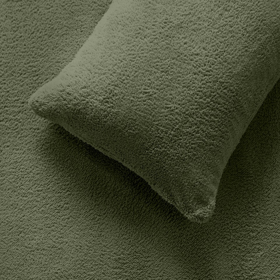 image 1 of Silentnight Teddy Fleece Duvet Cover and Pillowcase Set, Sage Green, Double