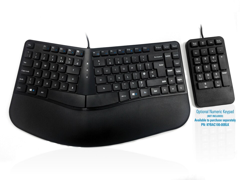 image 1 of Accuratus Contour Keyboard - USB Sculptured Ergonomic Split Key Multimedia Keyboard with Reverse Tilt - Black