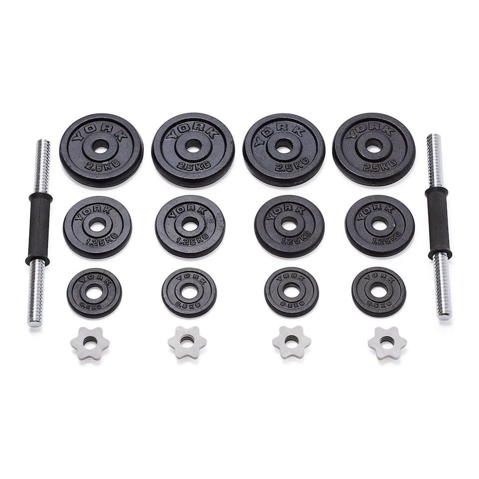 image 1 of York 20kg Cast Iron Adjustable Dumbbell Set - Black.