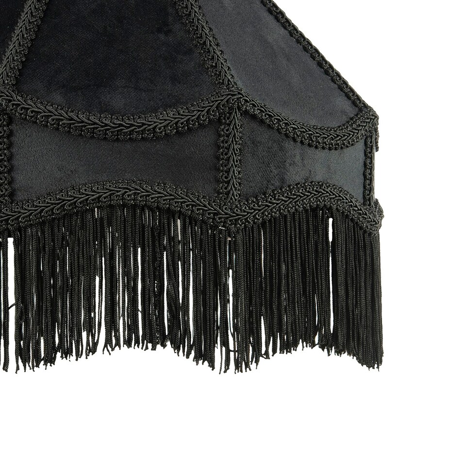 image 1 of Traditional Victorian Empire Lamp Shade in Jet Black Velvet with Long Tassels | Black