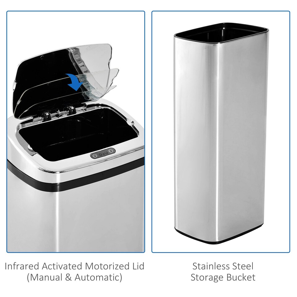 image 1 of HOMCOM 50L Infrared Automatic Motion Sensor Dustbin Stainless Steel Trash Can Silver