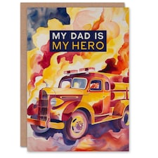 My Hero Fireman Firefighter Truck Fathers Day Dad Card