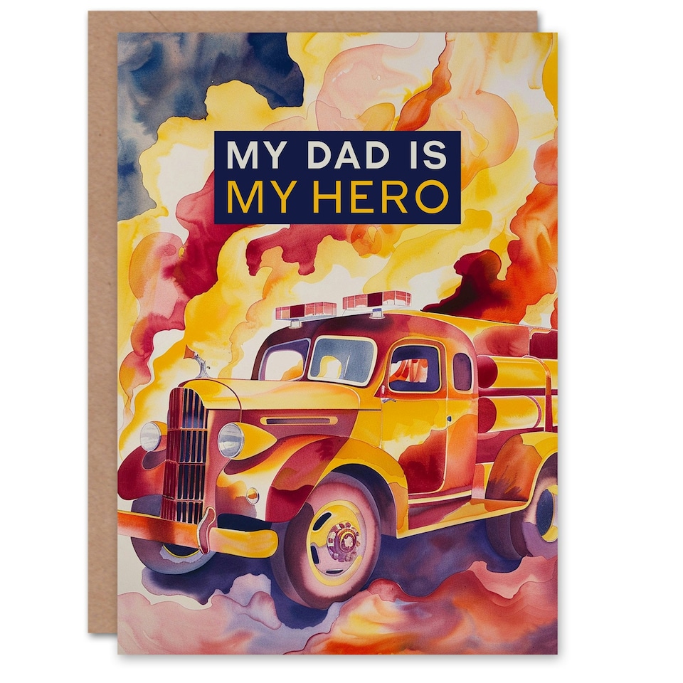 image 1 of My Hero Fireman Firefighter Truck Fathers Day Dad Card