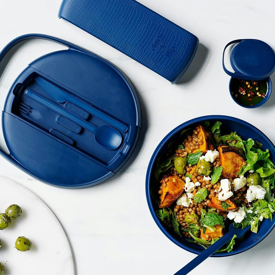 image 1 of Hip Clutch Bag Portable Lunchbox & Cutlery Set - Navy