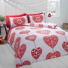 Scandi Heart BC Duvet Cover Set with Pillowcase | Red | Double