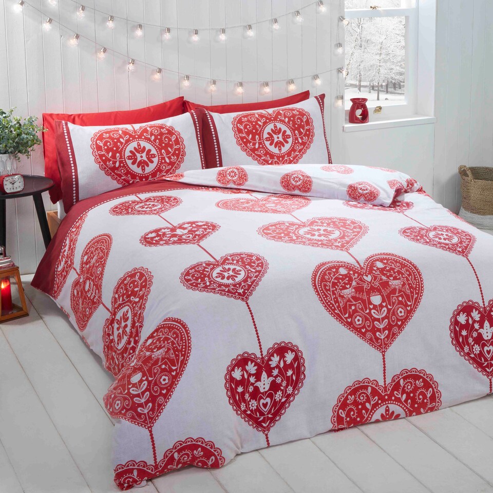 Scandi Heart BC Duvet Cover Set with Pillowcase | Red | Double