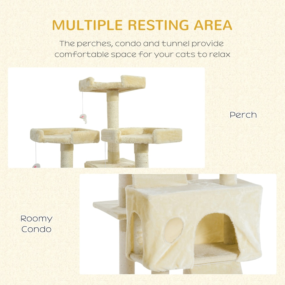 image 1 of PawHut Cat Tree, Kitten Scratch Post Climbing Tower 181 cm for Indoor, Beige
