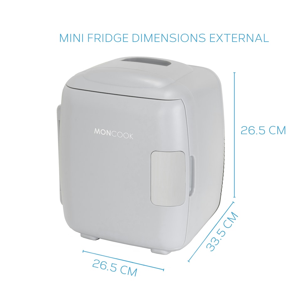image 1 of MONCOOK Mini Fridge For Bedrooms - Small, Portable & Quiet Mini Fridges For Skincare, Medicine, Food & Drinks - Cooling & Warming Function - 9L - Grey Mono