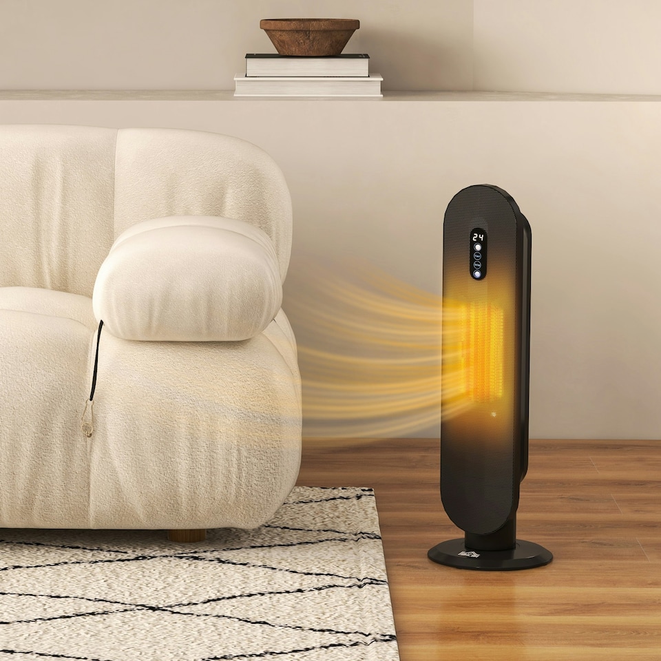 image 1 of HOMCOM Ceramic Space Heater Tower Heater W/ 45° Oscillation, Black