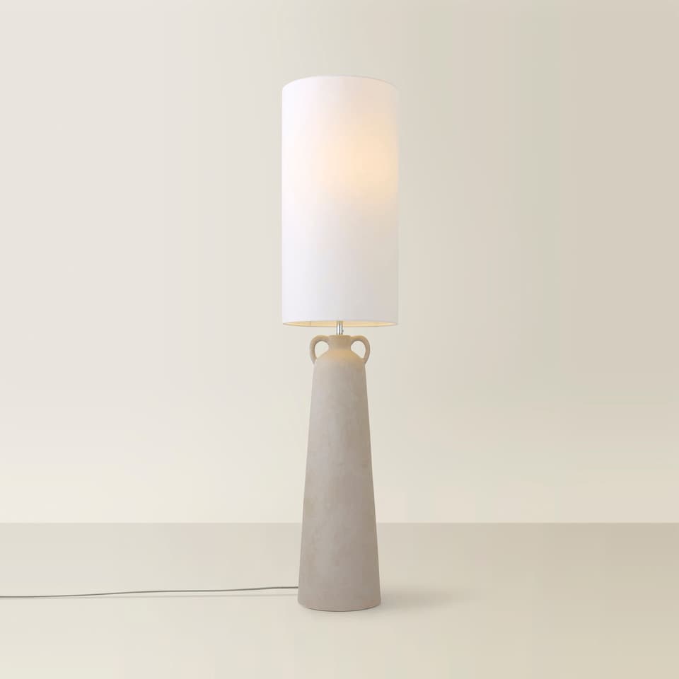 image 1 of ValueLights Grayson Natural Cement Effect Ceramic Midi Floor Lamp with Cylinder Shade | Grey