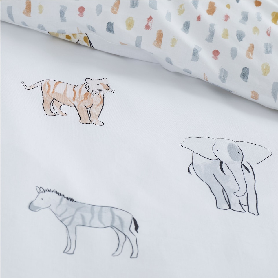 image 1 of Bianca Zoo Animals Cotton Reversible Duvet Cover Set | White | Double