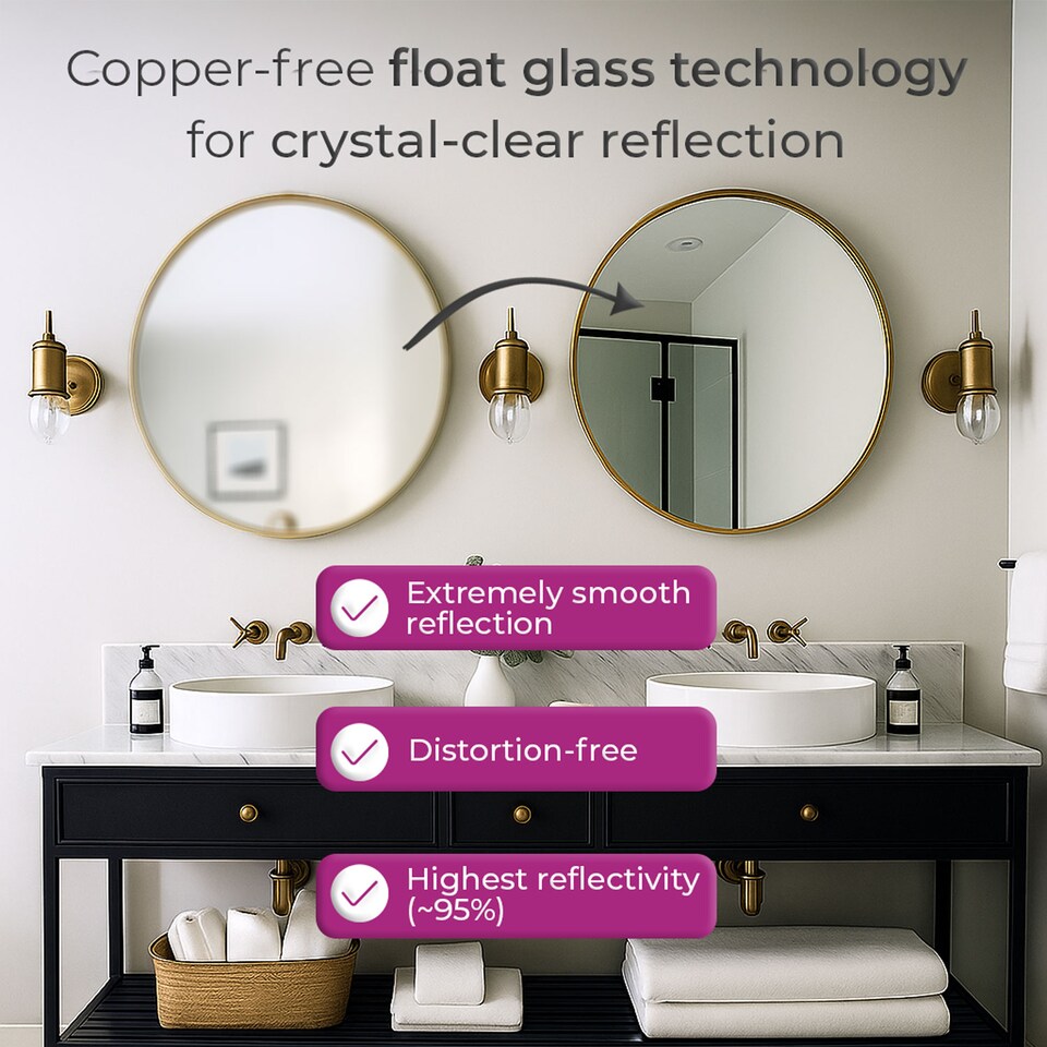 image 1 of Neo 60cm Gold Round Metal Frame Wall Mirror Float Glass HD Reflection Anti Rust Moisture Proof Wall Mounted Bathroom Bedroom Hallway Living Room Vanity | Gold | Gold