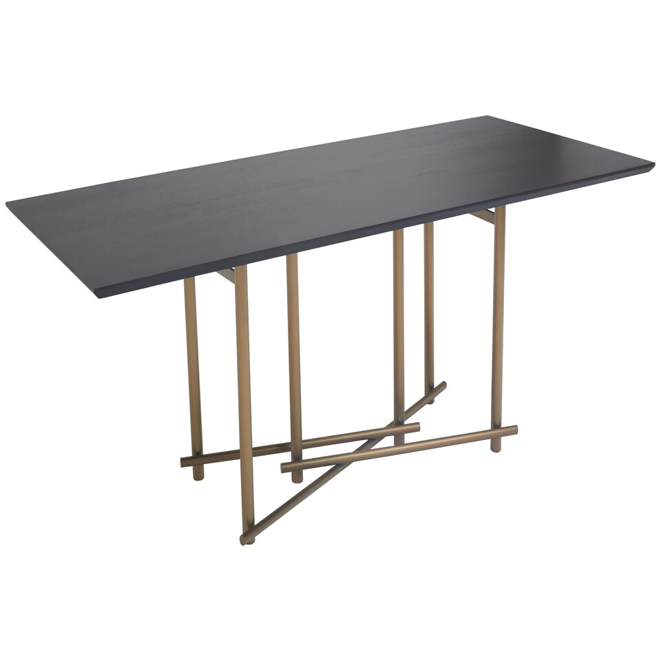 image 1 of Interiors by Premier Dark Wood Top Sleek Dining Table, Rectangle Dining Room Table with Geometric Design, 6 People Space Black