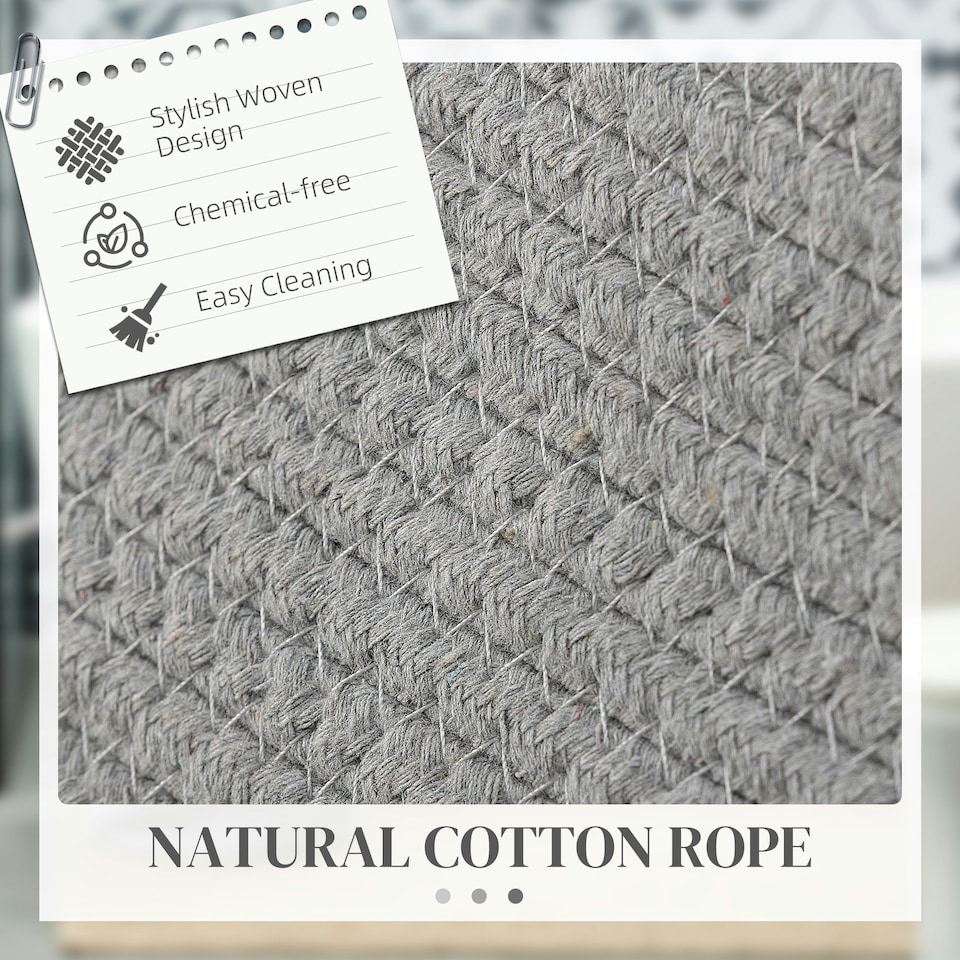 image 1 of HOMCOM 88L Cotton Rope Laundry Basket with Handles for Pillows Clothes Grey