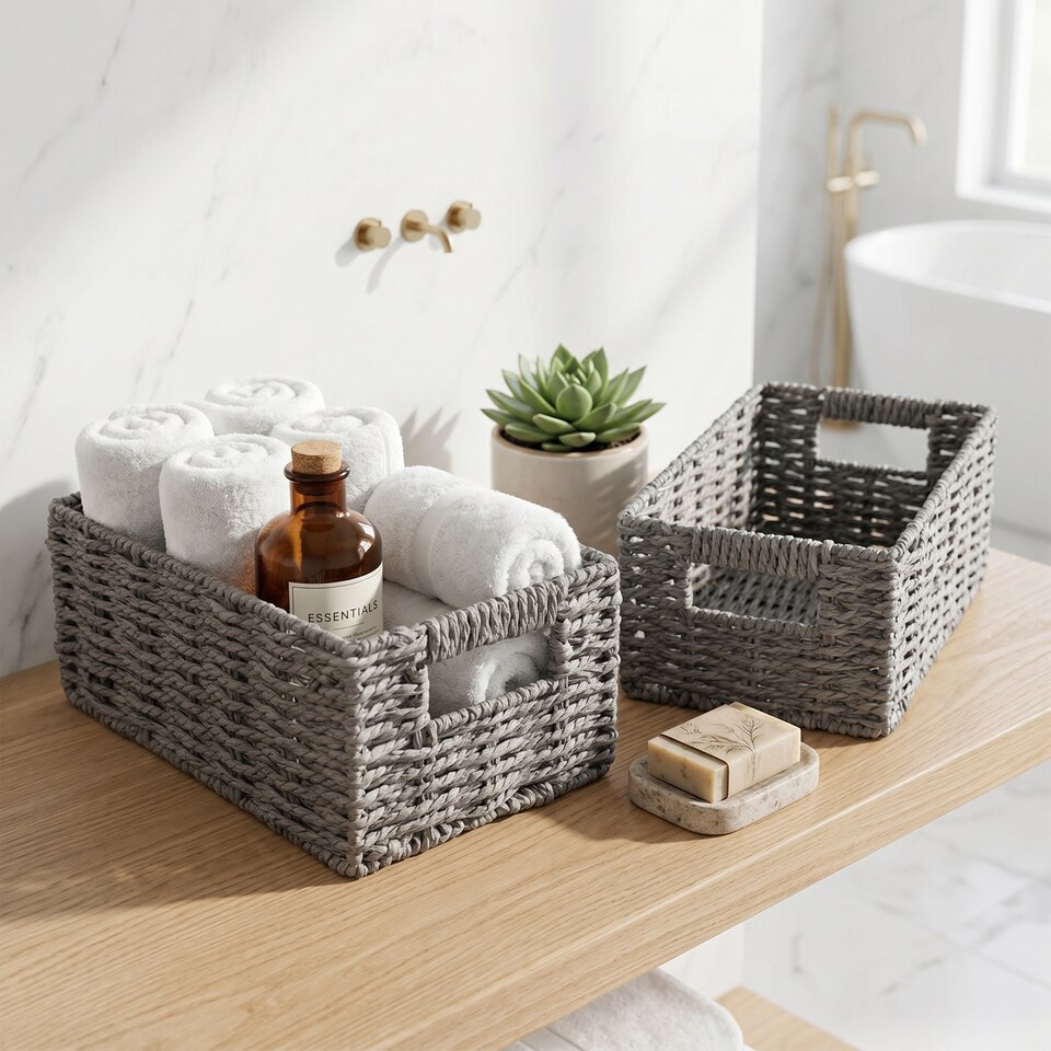 image 1 of Wickerfield Handwoven Paper Rope Storage Basket for Home Storage and Organisation