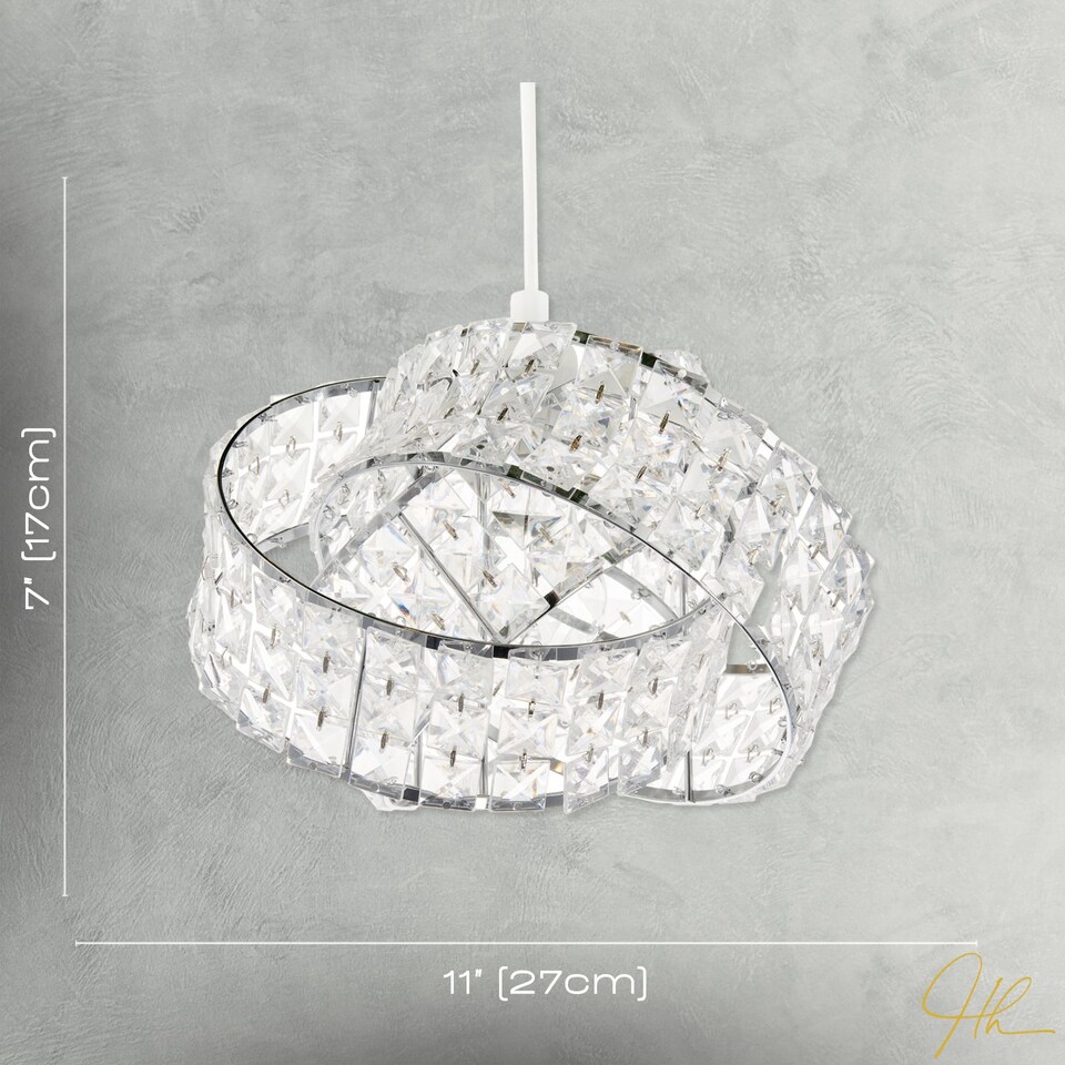 image 1 of Designer Chrome Plated Triple Ring Pendant Shade with Square Beads | Chrome | Chrome | 1