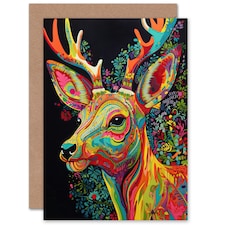 Rainbow Floral Stag Vibrant Bold Bright Birthday Card