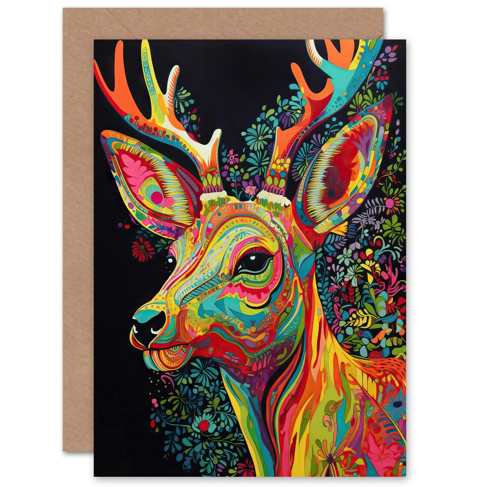 image 1 of Rainbow Floral Stag Vibrant Bold Bright Birthday Card
