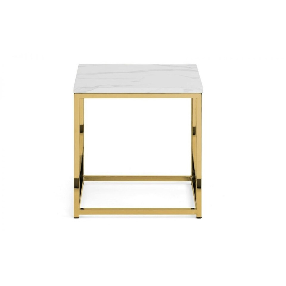 image 1 of White Marble Top Lamp Table with Gold Framing White