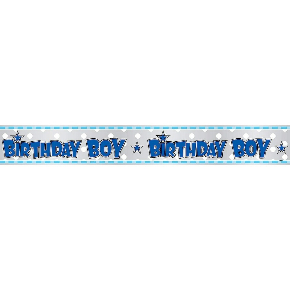 Unique Party Birthday Boy Foil Striped Banner - Blue/White/Grey - One Size