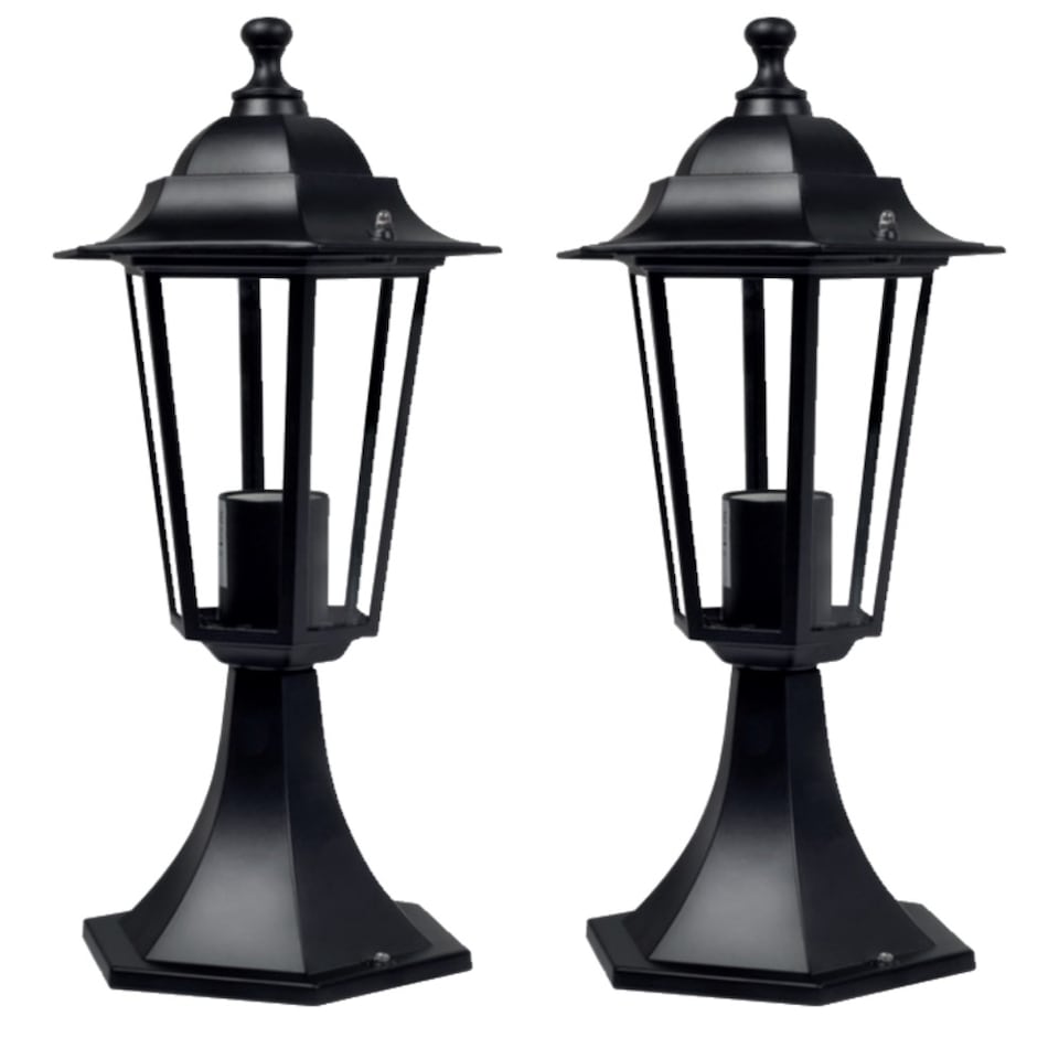 image 1 of Set of 2 Cumbria - Black Six Sided IP44 Outdoor 41cm Pedestal Lights