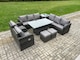 image 2 of Fimous Rattan Outdoor Garden Furniture Sets Height Adjustable Rising lifting DiningTable Sofa Set with Reclining Chair Side Table 2 Small Footstools Dark Grey Mixed