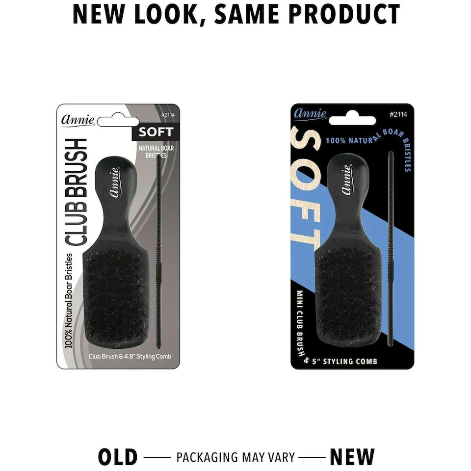 image 1 of Annie Soft Mini Soft Club Boar Bristle Brush With Comb 4.8In 2114