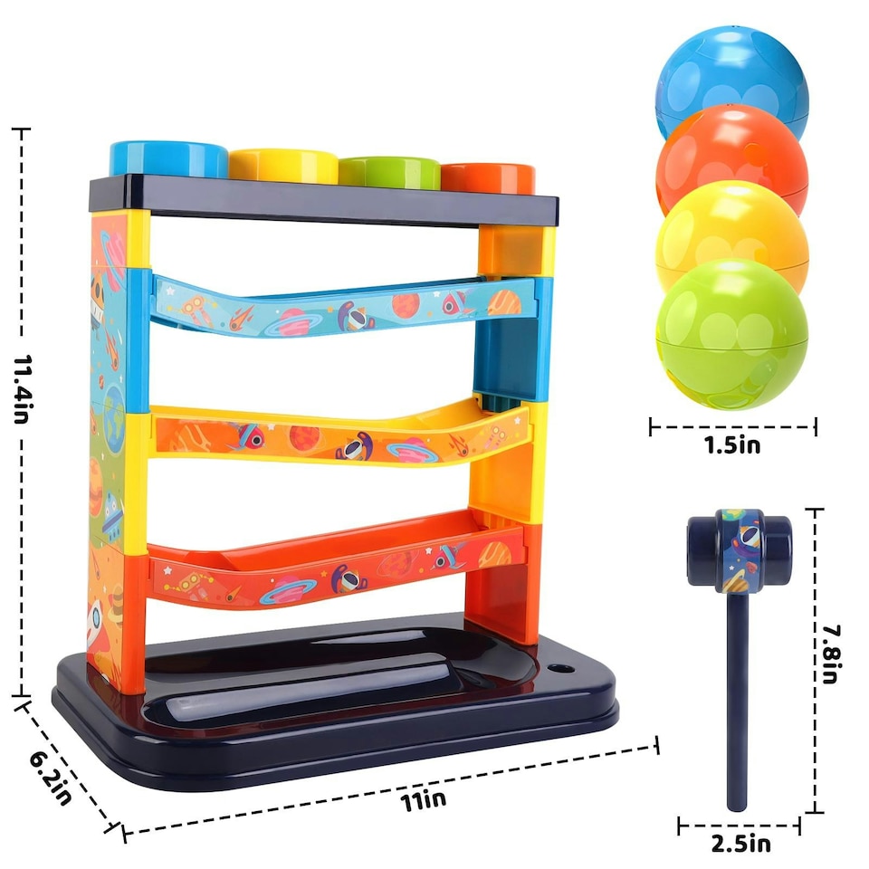 image 1 of Rolling Ball Track Montessori Early Learning Toy Set for Toddlers - 4-Layer Interactive Pound Ball Game